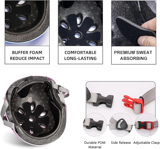 Kids Bike Helmet and Pads Set for Ages 2–14, CPSC Certified Adjustable Helmet with Knee Elbow Wrist Guards, for Skateboard, Scooter, Skating, Rollerblading, Multi-Sport Protective Gear-BubblyBeeBaby