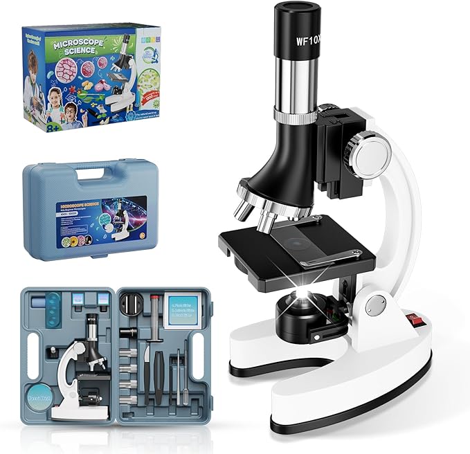 2400X Kids Microscope Science Kit - Handheld Microscope for Kids with Prepared Slides Metal Body LED Light Carrying Box Educational Compound Toy Set for Children Ages 8-12 5 Year Old Boys & Girls Gift-BubblyBeeBaby