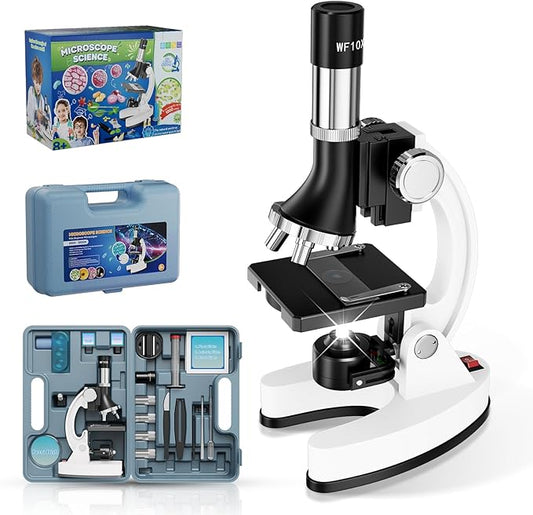 2400X Kids Microscope Science Kit - Handheld Microscope for Kids with Prepared Slides Metal Body LED Light Carrying Box Educational Compound Toy Set for Children Ages 8-12 5 Year Old Boys & Girls Gift-BubblyBeeBaby