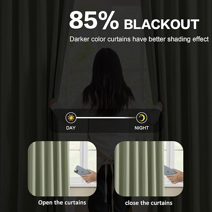 KEQIAOSUOCAI Sage Green Blackout Curtains Pinch Pleat 84 Inches Long Thermal Insulated Black Out Drapery for Bedroom Light Blocking Window Covering Darkening Drapes for Living Room 40x84 2 Pieces-BubblyBeeBaby