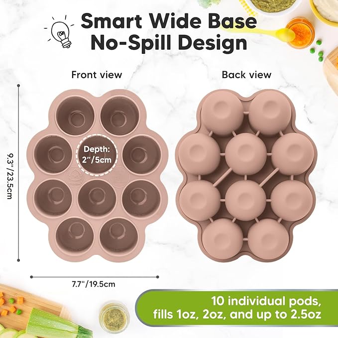 KeaBabies Silicone Food Freezer Trays with Lid, 2oz x 10 Pods Baby Food Storage Containers, Easy Puree Meal Prep, Breast Milk Silicone Freezer Molds, Dishwasher,Microwave Safe,BPA-Free Tray(Dusk)-BubblyBeeBaby