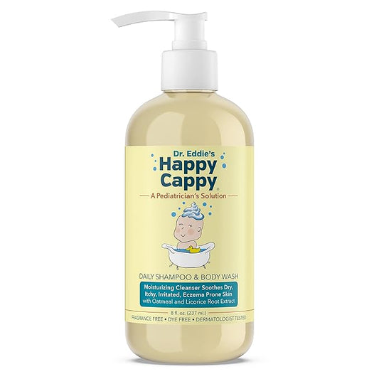 Happy Cappy Baby Shampoo and Body Wash - Shampoo & Body Wash for Eczema-Prone Skin, For Infants, Toddlers, & Kids, Reduces Itching and Redness, Dermatologist Tested, Fragrance Free - 8 fl oz-BubblyBeeBaby