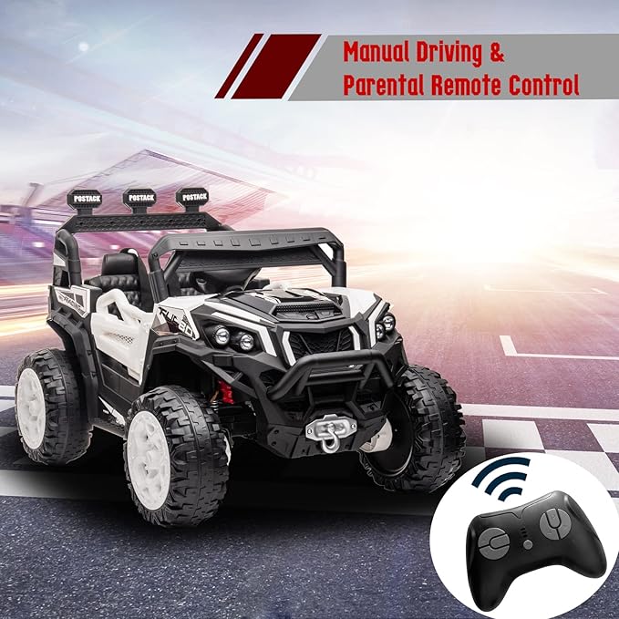 24V Ride On Car for Kids, 4x4 Kids Electric Car with Remote Control Off Road, Children Car with Bluetooth 3 Speeds LED Lights Storage Trunk,White-BubblyBeeBaby