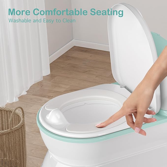 2-in-1 Toddler Potty Training Toilet - Larger Potty Chair & Detachable Training Seat for Boys & Girls Ages 1-3 with Flushing Sound, Wipes Storage, Toilet Paper Holder - Cyan-BubblyBeeBaby