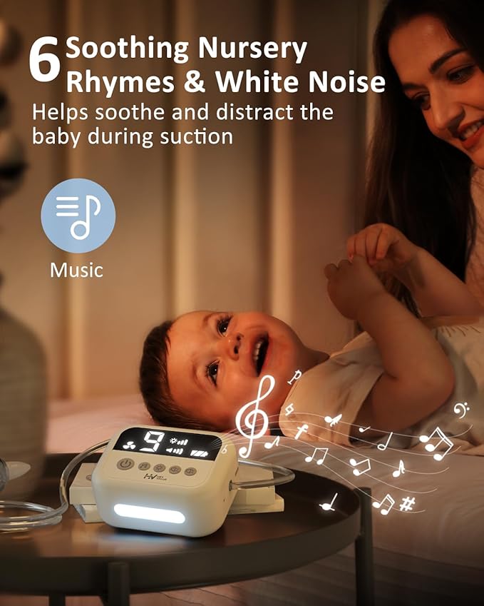 HEYVALUE Nasal Aspirator for Baby, Hospital Grade Nose Sucker with 9 Levels Suction, Night Light and Nursery Rhyme Soothing Function, Electric Nose Suction for Baby with Food-Grade Silicone Tips-BubblyBeeBaby