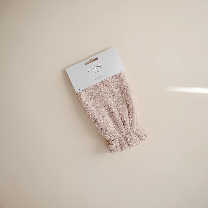 mushie Baby Bath Mitt | Organic Cotton | Pack of 2 (Blush)-BubblyBeeBaby