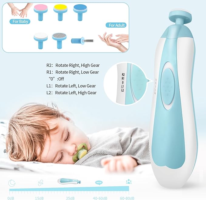 JIFTOK Baby Healthcare and Grooming Kit, 30 in 1 Baby Electric Nail Trimmer Set, Newborn Nursery Care Kit, Baby Essentials Set with Hair Brush Comb, Nail Clippers for Infant Toddlers Boys Girls (Blue)-BubblyBeeBaby