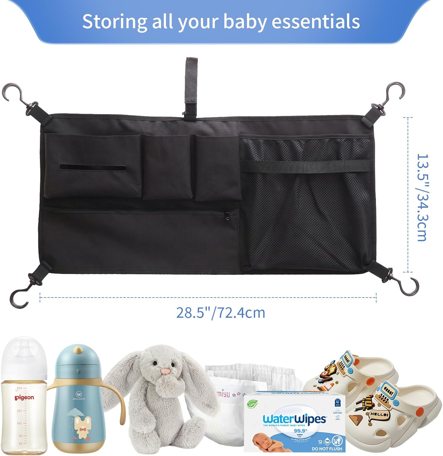 Stroller Wagon Cargo Net for WONDERFOLD Wagon Accessories (Compatible with All W-Series Models), Foldable Mesh Cargo Nets Organizer Bag with Sorting Pockets for Large Storage Space