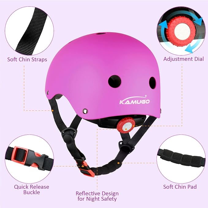 KAMUGO Kids Adjustable Helmet, with Sports Protective Gear Set Knee Elbow Wrist Pads for Toddler Age 2-8 Boys Girls, Bike Skateboard Hoverboard Scooter Rollerblading Helmet Set-BubblyBeeBaby