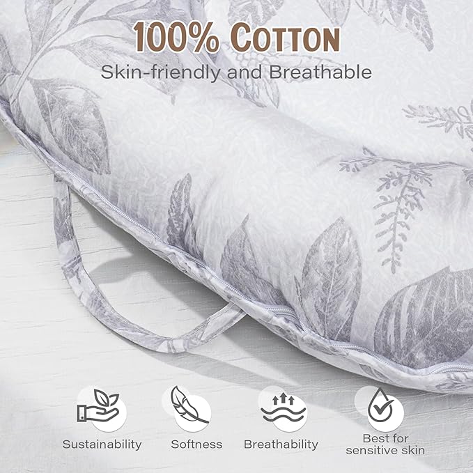 HKAI Baby Lounger – Soft Cotton Infant Floor Seat for Newborn to 24 Months, Portable Baby Essentials for Boys & Girls, Travel-Friendly Baby Lounge Pillow-BubblyBeeBaby