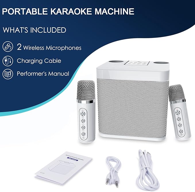 Karaoke Machine for Adults and Kids, Portable Bluetooth Karaoke Speaker with 2 Wireless Microphones for TV, Singing Karaoke for Home Party, Great Gifts for Boys and Girls-BubblyBeeBaby