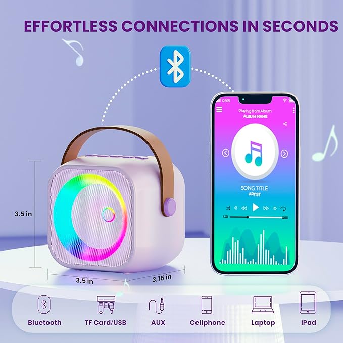 Karaoke Machine for Kids Toys for 4-12+ Year Old, Mini Portable Bluetooth Speaker with 2 Wireless Microphones, Birthday Party for Girls Boys-BubblyBeeBaby