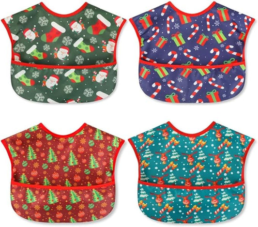 Baby bibs Waterproof Toddler bib - Feeding bib with Pocket for Infant Boy Girl Washable 6-36M-BubblyBeeBaby