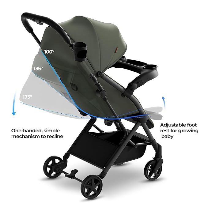 Mompush Lithe V2 Lightweight Travel Stroller, Compact Foldable Baby Stroller with Travel Bag, One-Hand Fold Stroller, Snack Tray, Mechanical Recline Seat, Airplane-Ready, UPF 50+ Canopy & Rain Cover-BubblyBeeBaby