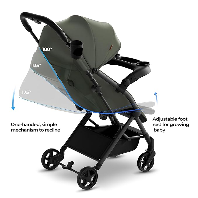 Mompush Lithe V2 Lightweight Travel Stroller, Compact Foldable Baby Stroller with Travel Bag, One-Hand Fold Stroller, Snack Tray, Mechanical Recline Seat, Airplane-Ready, Organizer & Rain Cover-BubblyBeeBaby