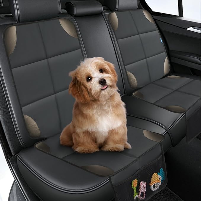 Car Seat Protector for Child Carseat, 1 Pack Protect Car Seats Cover for Baby with Thickest Padding and Non-Slip Padded Backing Mesh Pockets Kids Pets Car Back Seat Protectors(Darkgrey)-BubblyBeeBaby