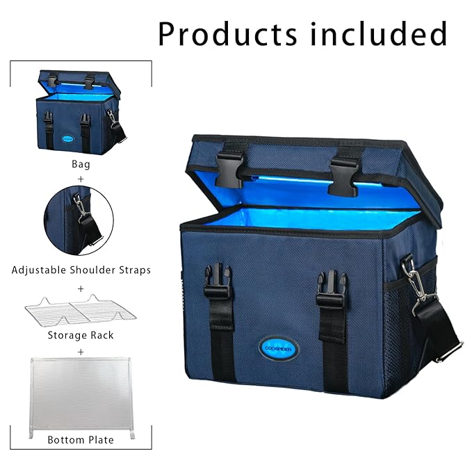 UVC Sanitizer Ozone Box with Timer, Foldable Large Cleaner UV Bag w/strap and USB Port, Portable UVC Light Tote 185nm wavelength for Mask, Cell Phone, Key, Towel 12L/3.17 gal-BubblyBeeBaby