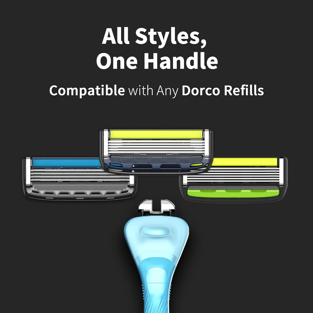 DORCO with Earth Razor with Pace 6 Pro Cartridges • Handle Made from Post Recycled Plastic • Premium Blades For Men and Women Body & Face Shaving • One Handle and 5 Cartridges
