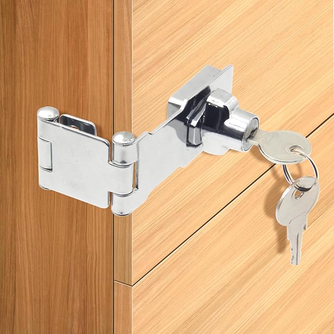 KIBBEH 1 Pack Door Lock Hasp Latchs, Collapsible Solid 304 Stainless Steel File Cabinet Lock Desk Drawer Lock, for 90 Degree and 180 Degree Drawers, Dabinets, Doors, Flip Barn Door (Universal Key)-BubblyBeeBaby