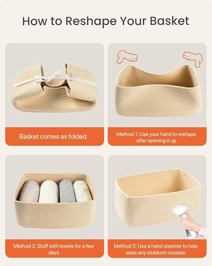 KALLAX Small Woven Basket, 13.5 x 9.5 x 5 Inches, Storage Basket for Organizing, Cute Small Rope Shelf Closet Cube Storage Bins Baskets for Shelves, Dog Toy Gift Baskets Empty, 3 Packs, Beige-BubblyBeeBaby