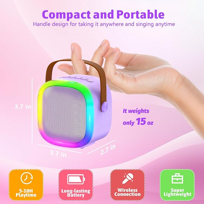 Karaoke Machine for Kids Adults, Portable Bluetooth Speaker with 2 Wireless Microphones and LED Lights, Kids Toys Birthday Gifts for Girls and Boys Ages 4, 5, 6, 7, 8,9,10,11,12+ Years, Home Party-BubblyBeeBaby