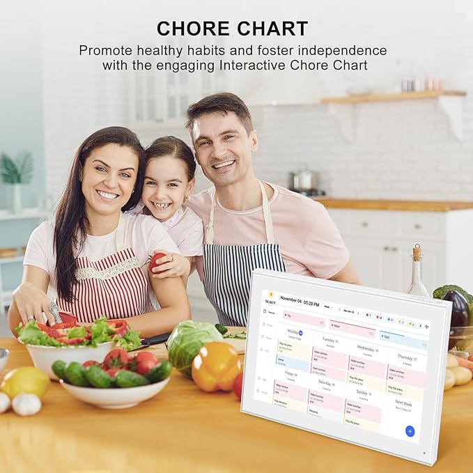 15.6 Inch Smart Digital Calendar Wall Planner & Chore Chart, IPS FHD 1920x1080 Touchscreen Interactive Display for Family Schedules, Streamline Household Organization-BubblyBeeBaby