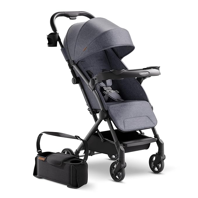 Mompush Lithe V2 Lightweight Travel Stroller, Compact Foldable Baby Stroller with Travel Bag, One-Hand Fold Stroller, Snack Tray, Mechanical Recline Seat, Airplane-Ready, Organizer & Rain Cover-BubblyBeeBaby