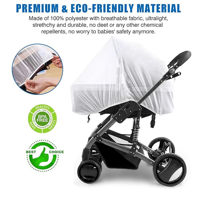 Mosquito Net for Stroller - Protective 2Packs Perfect Bug Net for Strollers, Bassinets, Cradles, Playards,Pack N Plays and Portable Mini Crib (White+Grey)-BubblyBeeBaby