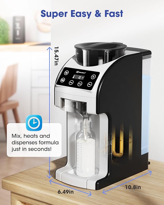 Instant Formula Maker, Fast and Customizable Formula Dispenser Machine with Accurate Temperature Control for Baby, Automatic Powder Blending for All Brands of Bottle and Formula, Black/White-BubblyBeeBaby