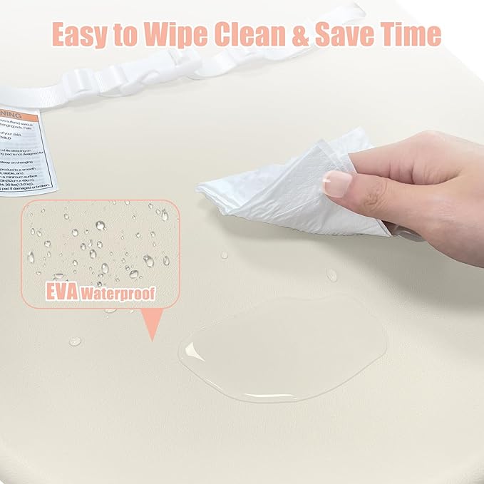 Baby Changing Pad, EVA Waterproof Non-Slip Changing Table Pad with Adjustable Strap for Dresser Changing Table Nursery, Portable Diaper Changing Pad, Oat-BubblyBeeBaby