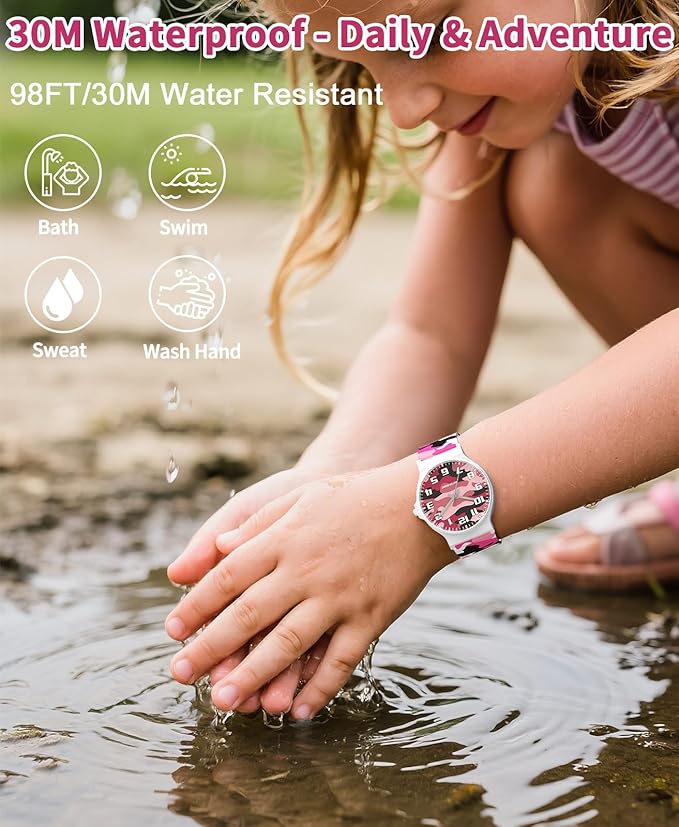 Kids Analog Watch Boys Girls, 30M Waterproof, Sports Watch for Boys, Easy to Read Children's Thin Dial Wrist Watches with Soft Band, for Ages 5-15 Kids Great Birthday Gifts Christmas Day-BubblyBeeBaby