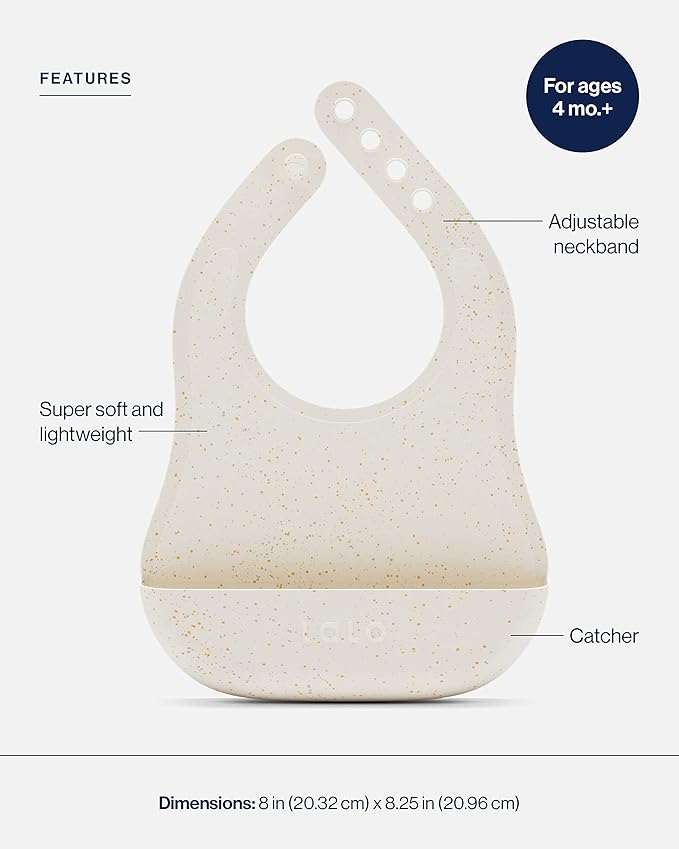 Lalo The Bib - Waterproof, Non-Toxic Silicone Baby Bib with Adjustable Neck Band & Silicone Food Pouch Catcher, Set of 2-BubblyBeeBaby