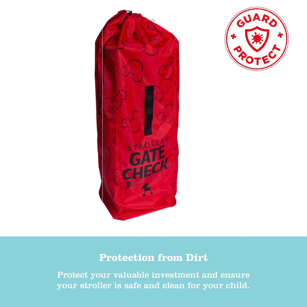 J.L. Childress Disney Baby Gate Check Bag for Umbrella Strollers - Travel Bag for Airplane, Fits Most Single Umbrella Baby Strollers, Airport Accessories for Gate Check - Mickey Mouse, Red