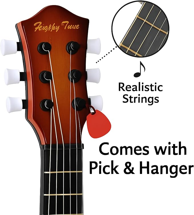 23" Acoustic Guitar, Kids 6 String Toy Guitar - Realistic Steel Strings - Beginner Practice First Musical Instrument for Children, Toddlers (Amber Sunburst)-BubblyBeeBaby