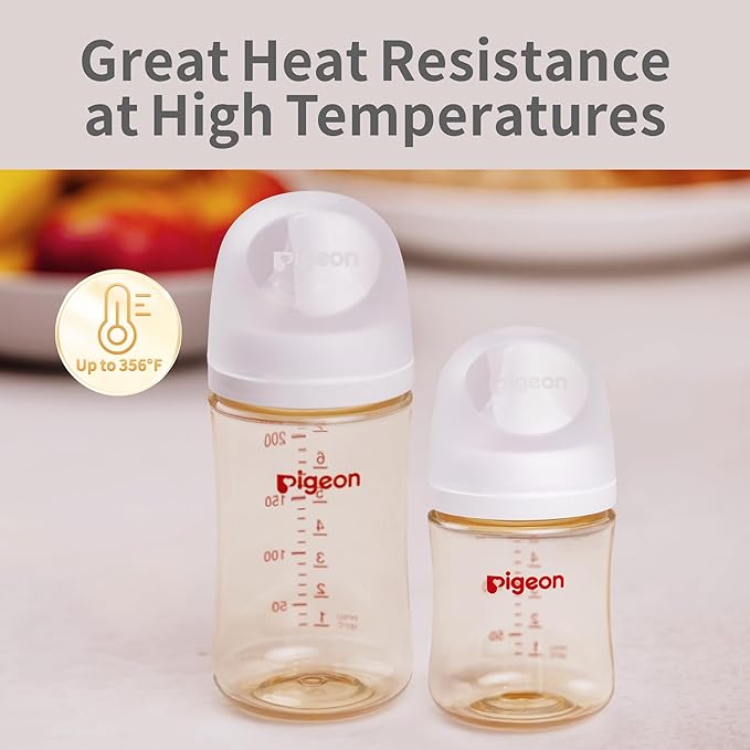 Pigeon PPSU Nursing Baby Bottle Wide Neck, Anti-Colic, Streamlined Body, Natural Feel, Easy to Clean, 8.1 Oz(Pack of 2), Includes 2pcs M Nipples (3m+)-BubblyBeeBaby