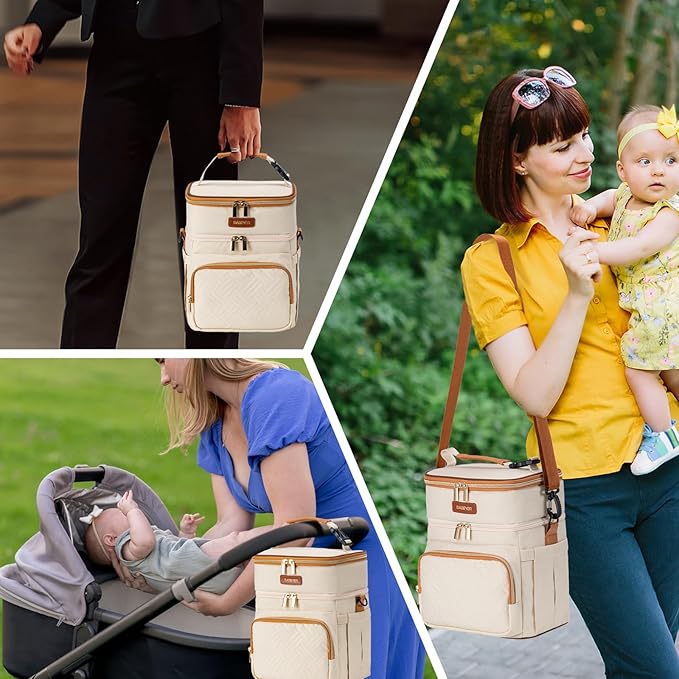 Insulated Breastmilk Cooler Bag with Ice Pack - Holds 6x9oz Bottles, Leakproof Double Layer, Baby Bottle Cooler Bag with Adjustable Strap for Nursing Moms, Daycare & Travel-BubblyBeeBaby