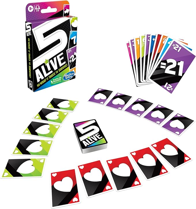 Hasbro Gaming 5 Alive Card Game, Fast-Paced Game for Kids and Families, Easy to Learn, 2 to 6 Players, Fun Summer Activities, Vacation Travel Essentials, Ages 8+-BubblyBeeBaby