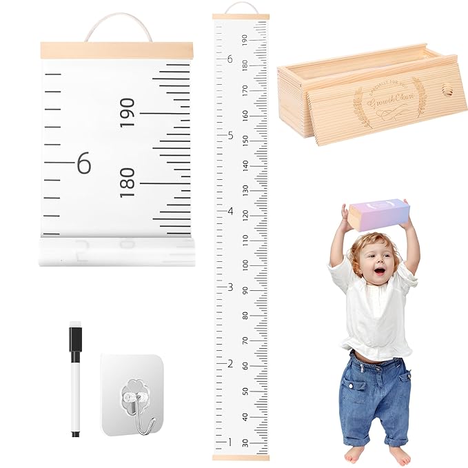 Height Chart for Kids Growth Chart for Wall Kids Height Wall Chart Kids Growth Chart Wall with Keepsake Box Height Measurement Wall Ruler Baby to Child Growth Tracker Neutral Nursery Wall Decor-BubblyBeeBaby
