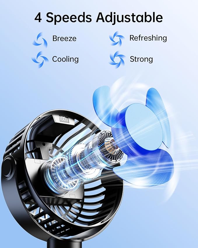 SWEETFULL Portable Stroller Fan with Display 4000mAh Battery Powered Mini Clip On Fan, 4-Speed Rechargeable Small Personal Cooling for Baby Car Seat Crib Travel - Black-BubblyBeeBaby