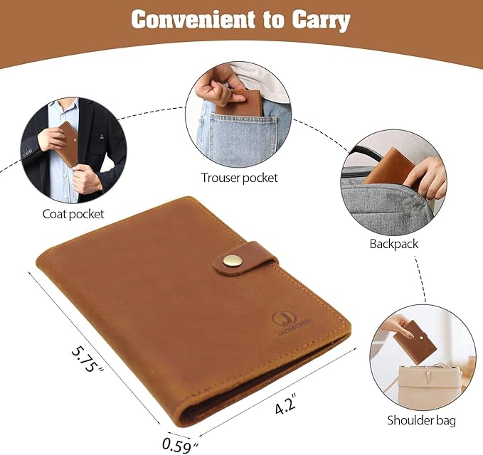 Jack&Chris Genuine Leather Passport Holder For Travel, RFID Blocking Handmade Passport Holder with Card Case Organized & Safe, Quality Travel Essentials for Women and Men for Gifting, Light Brown-BubblyBeeBaby