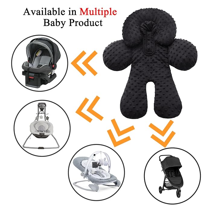 Pro Goleem Infant Car Seat Insert, Babybody Support for Toddler, Soft Minky Preemie Car Seat Insert, 2-in-1 Reversible, Perfect for Carseats, Strollers, Swings, Black-BubblyBeeBaby