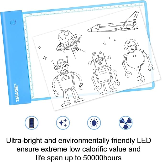 IMAGE Light Up Tracing Pad Blue Drawing Tablet Coloring Board for Kids Children Gift for Boys Girls (Includes 10 Traceable Sheets and Two Clips)-BubblyBeeBaby