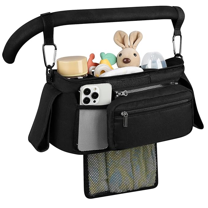Accmor Universal Stroller Organizer with Insulated Cup Holder Detachable Phone Bag and Shoulder Strap,Stroller Bag Caddy Organizer Fits for Uppababy, Baby Jogger, Britax Strollers-BubblyBeeBaby
