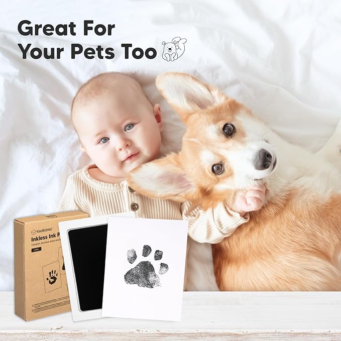 2-Pack Inkless Baby Hand and Footprint Kit - Mess Free Ink Pad for Newborn Keepsake, Dog Nose & Paw Print Kit, Clean Touch Ink Pad for Baby Hand & Footprints, Ideal New Mom Gifts (Jet Black, L)-BubblyBeeBaby