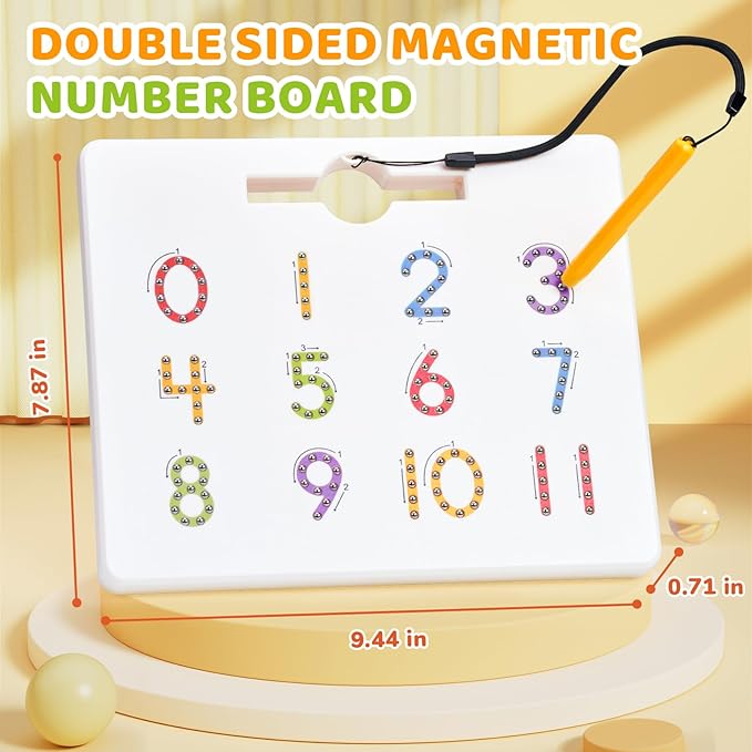 GAMENOTE Magnetic Number Tracing Board, 2 in 1 Double Sided Numbers 1-20 Writing Board for Toddlers & Kids, Preschool Handwriting Learning Toys, Educational Math Manipulatives-BubblyBeeBaby