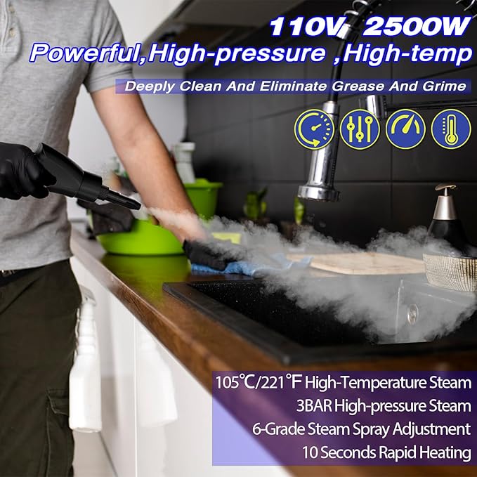 2500W Handheld Steam Cleaner,Portable Car Steamer For Auto Detailing,High-Temperature and Pressure Steam Cleaner For Home, Steam Cleaning Machine for Furniture,Kitchen,Grout,Floor,Tile (Blue)-BubblyBeeBaby