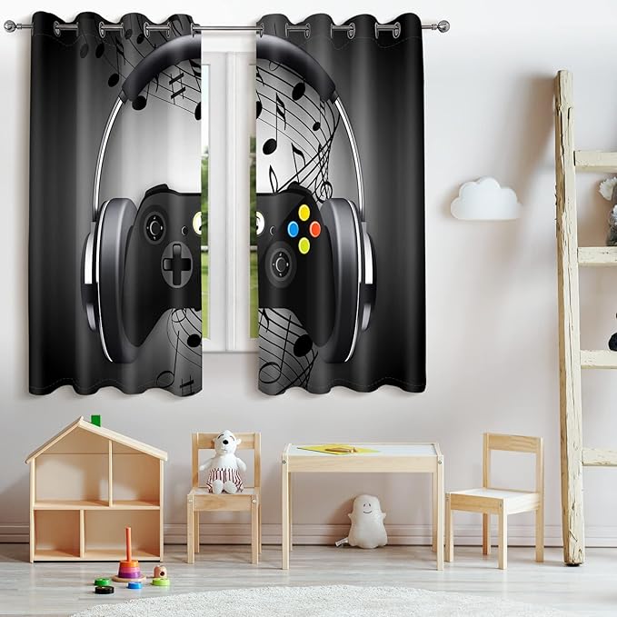 Jekeno Game Controller Blackout Curtains for Kids Boys Teens Bedroom Colorful Video Game Gamer Gaming Gamepad Decor for Home Living Room Grommet Window Drapes 2 Panel Set, 52"x63"-BubblyBeeBaby