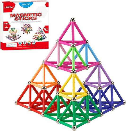 160 Pcs Magnet Building Sticks Kids Toys, Lengthen Magnetic Construction Building Blocks Set 3D Brain Training Learning Educational DIY STEM Toys-BubblyBeeBaby