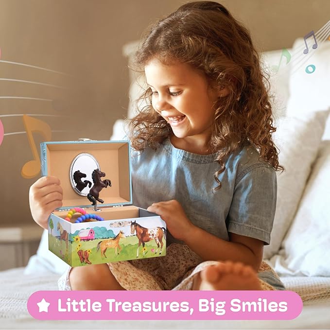 Jewelry Box for Girls by Jewelkeeper - Barn Design Musical Jewelry Box with Spinning Horse Doll - Pony Stuff for Girls, Horse Gift for Kids, Equestrian Keepsake for Ages 2 Up - Home on The Range Tune-BubblyBeeBaby