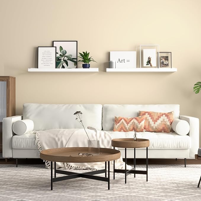 23.6 Inches Long Floating Shelves Wall Mounted, 2 Set Modern White Wall Shelf for Bedroom, Nursery Book Shelf with Lip, Picture Ledge Shelf for Wall Decor Living Room Bathroom Kitchen- White-BubblyBeeBaby